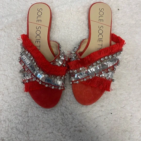 Sole Society Red Fringe Sandals —New - Picture 1 of 6